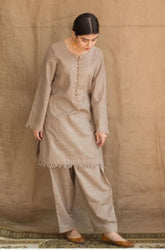 MARIA B - 3PC DHANAK  SHIRT WITH TWILL PRINTED SHAWL AND TROUSER- HZG1324